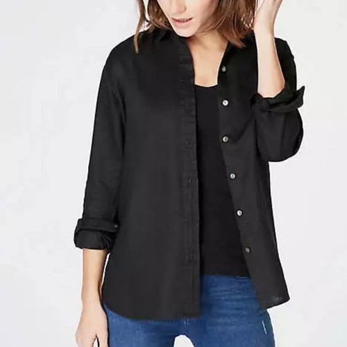 NWT J.Jill Love Linen Black Long Sleeve Button Up Women’s Shirt Sz 4X Lagenlook