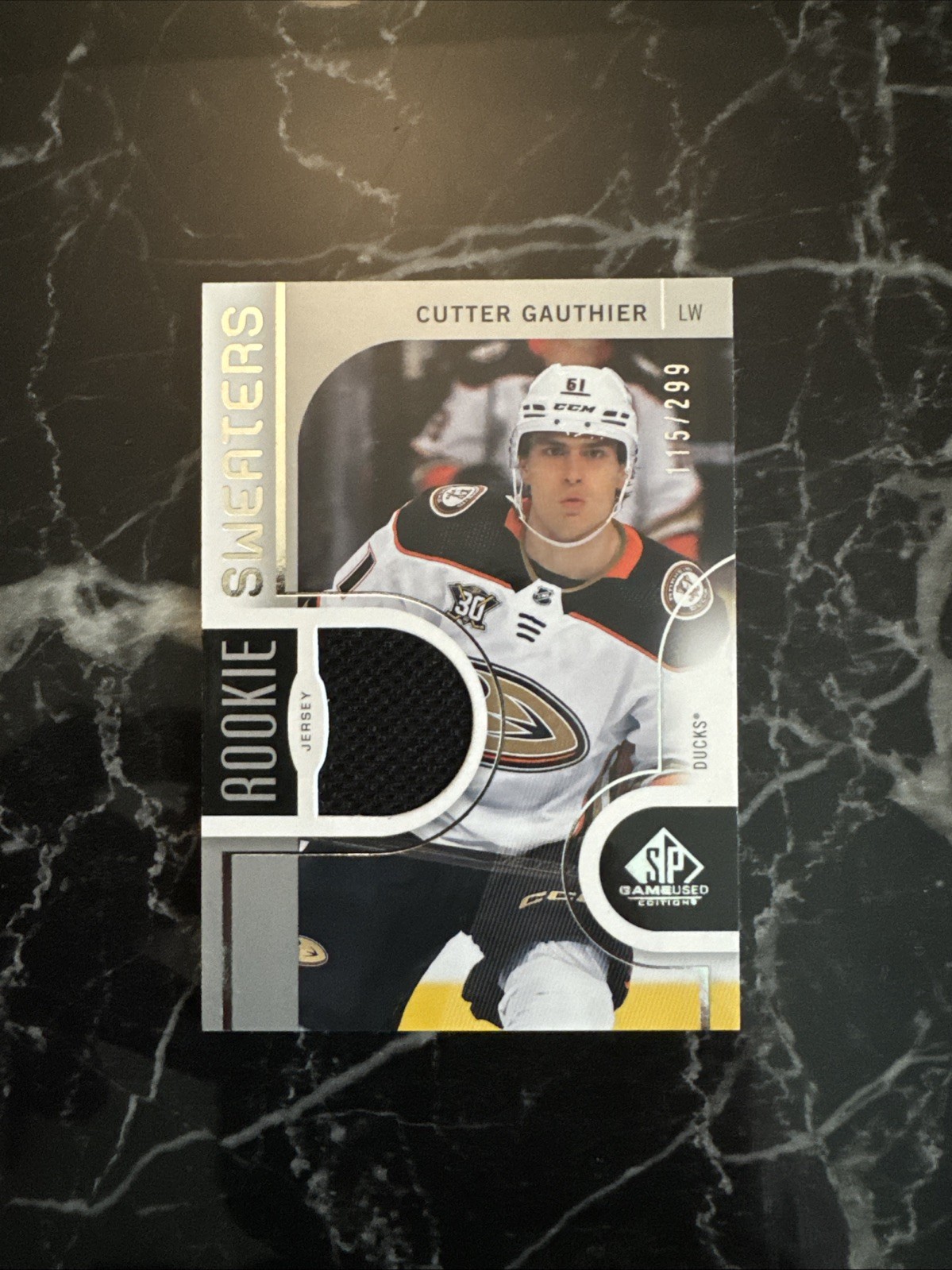 Cutter Gauthier 2024-25 Upper Deck SP Game Used Rookie Sweaters #115/299 Card