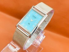 Vintage Seiko Tank Slim Quartz Roman Tiffany Dial Metal Mesh Band Wrist Watch