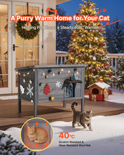 Heated Cat House, Insulated Wooden Cat House for Outdoor Cats, 34 x 21 x 27 in