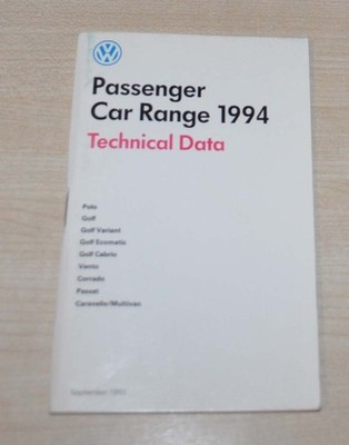1994 Volkswagen VW Cars Range Technical Data Brochure Prospekt DE 09/93