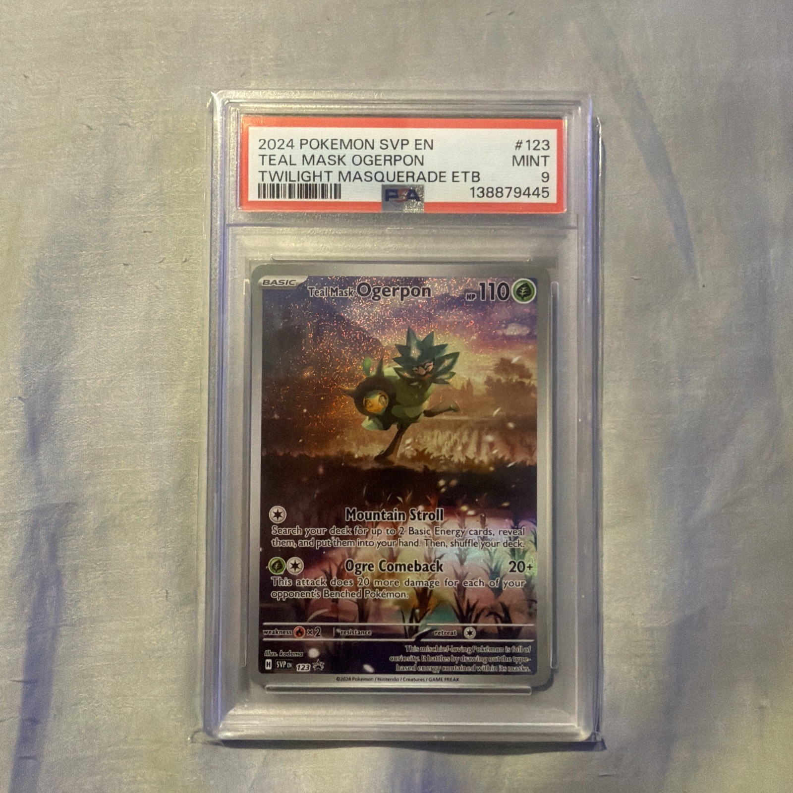 Ogerpon Teal Mask 123 Pokemon Exclusive Promo Stamped Card PSA 9