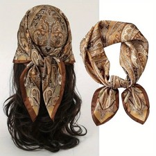 Paisley Print Satin Square Scarf Silk Feel Neck Head Scarf for Women