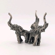 Vintage Metal Elephant Statue Figurine Three Elephants Trunk Raised Up Good Luck