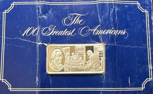 1976 John Hancock Proof Franklin Mint .925 Silver Bar 100 Greatest Americans OGP