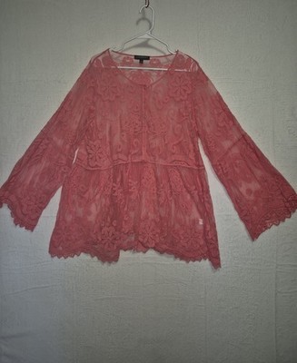 Lane Bryant 1X Floral Tunic Dress Guava Pink Lace 100% Nylon Boho Fairycore  | eBay