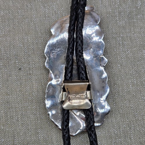 BENNETT PAT PEND Navajo Sterling Silver Large Turquoise Slide Bolo Tie Necklace - Picture 14 of 20