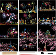 Magic Scratch Art Paper 7.9"X5.5" Rainbow Landscape Engraving Art Mini Scratchb