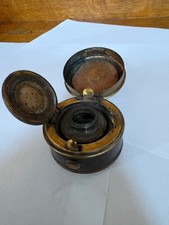 Vintage Brass and Leather Travel Inkwell