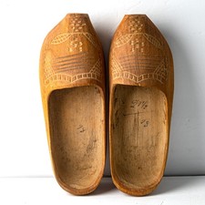 Vintage Hand Carved Wooden Dutch Clogs Shoes Holland Souvenir Folk Art MOMMIE