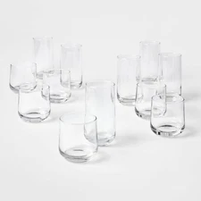 12pc Glass Shoreham Double Old Fashion and Highball Glasses Set  -