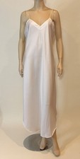 Vintage Natori Bridal White spaghetti strap chemise nightgown side slits medium