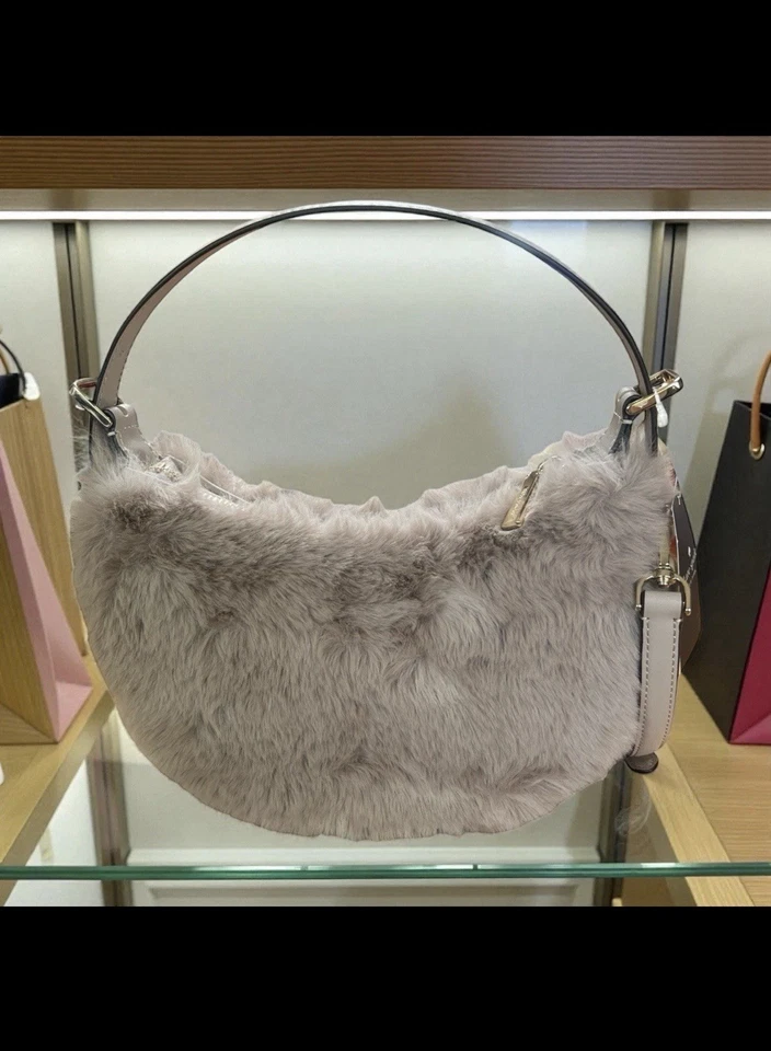 Bolso Bandolera Kate Spade Nova Imitación Piel Media Luna Hombro Felpa Gris Foto 3 de 4