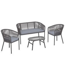 Modular Outdoor Sofa Set with Rope Weave and Glass Table