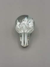 Hand Blown Glass Bottle Stopper Round White Floral 3.&rdquo; Art Glass for Decanter