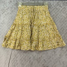 SheIn Skirt Girls Small 6 Yellow Floral Tiered A Line Long Knee Length