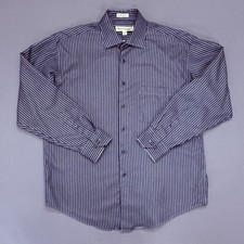 Pronto Uomo Non Iron Men's Large Button Up Dark/Light Blue Stripe