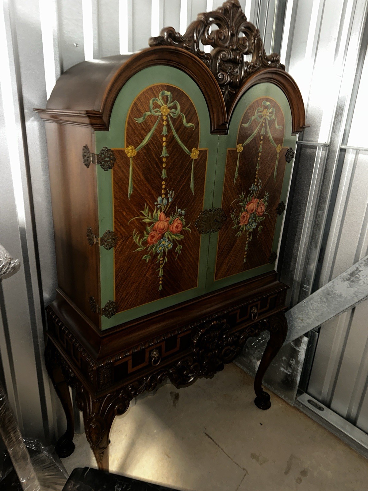 Antique Georgian Style ￼Chinoiserie Hand-painted China Cabinet Silver Chest