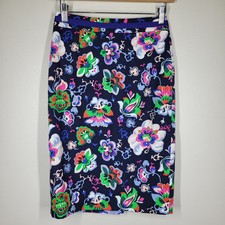 Boden Navy Blue Bright Floral Pencil Skirt US 2R UK 6R Back Zip Lined