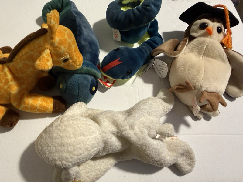 Ty Beanie Babies Plush Lot of 5 Rainbow Hissy Wise Twigs Giraffe White Lamb