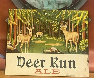 Deer Run Ale Cardboard Sign Easel Back Fred Koch Brewery Dunkirk New York W Buck