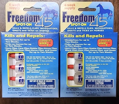 FREEDOM 45 SPOT-ON FOR HORSES - Kills Biting Flies, Ticks & Insects AMR 3 Months