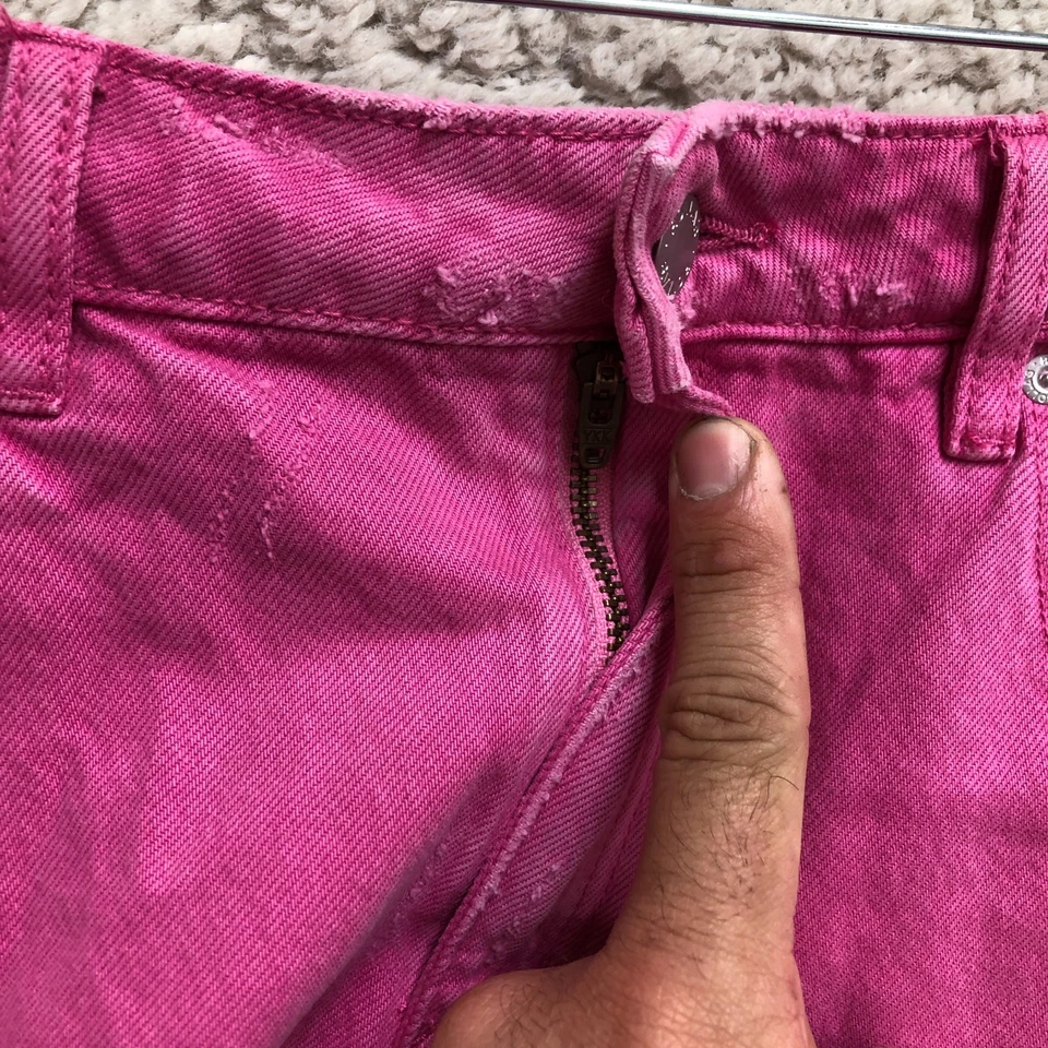 Pantalones Cortos Rollas 26 Mujer Rosa Plumeros Tiro Alto Ajustado Corte Denim Informal Jean Foto 3 de 4