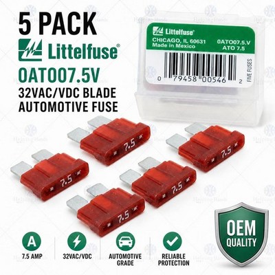 5 Pack Littelfuse 0ATO07.5V 32VAC/VDC BLADE Automotive Fuse