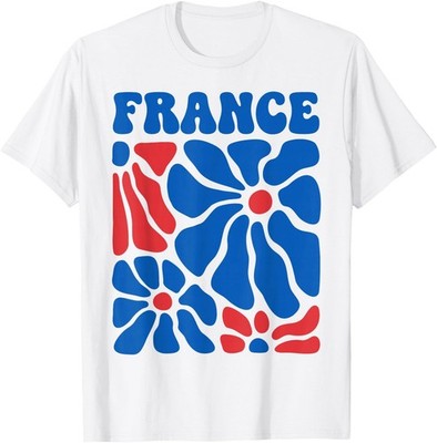 France Floral Boho Flowers Cute Retro Groovy French Kid Adult Cotton T-Shirt