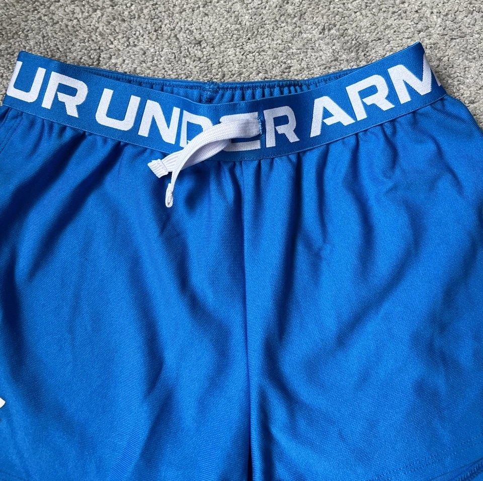 Under Armor Girls Shorts Size YMD  Lot Of 2 Blue/Black Logo Drawstring Summer - Image 4 of 4