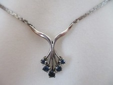 Vintage besondere 835er Silber Kette m. blauem Schmuckstein elegant sauber 42 cm