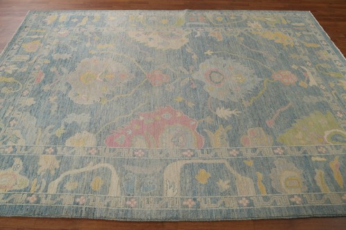 Light Blue Oushak Turkish Area Rug 6x9 Ft Vegetable Dye Handmade Wool Carpet - Picture 15 of 21