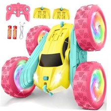 Remote Control Car, RC Cars for Girls, Double-Sided 4WD Stunt Car A-pinkyellow