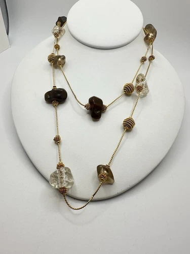 VETEMENTS COLLANA VINTAGE ANNE KLEIN LUNGA TONO ORO PERLINE ALVEARE PALLINE DESIGNER TENUTA LEGGERE