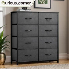8 Drawer Dresser Gray Fabric Bedroom Organizer Livingroom Tower Chest of Storage