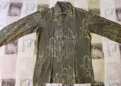 Arrow Brigade Mens Green New York City Twin Towers Long Sleeve Button Up Shirt 
