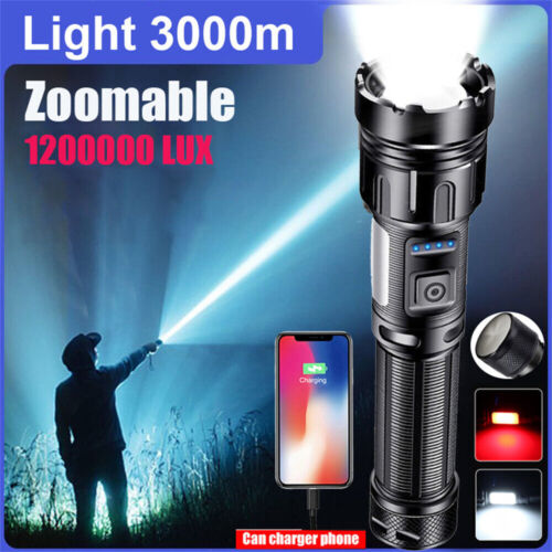1000000LM Super Bright Powerful Flashlight 3000 Meter  Rechargeable Zoom Torch - Picture 1 of 15