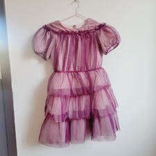 Sz 12  Janie and Jack Ruffle Tulle Dot Dress Raspberry Velvet Ribbon Radiance
