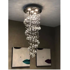 Luxury Crystal Pendant Lamp Ceiling Light Spiral Raindrop Chandelier Lighting