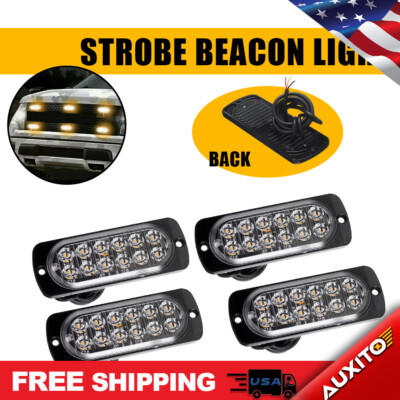 4x Amber 12 Strobe Light LED Truck Bar Hazard BSD- Beacon Bright Warning Signal