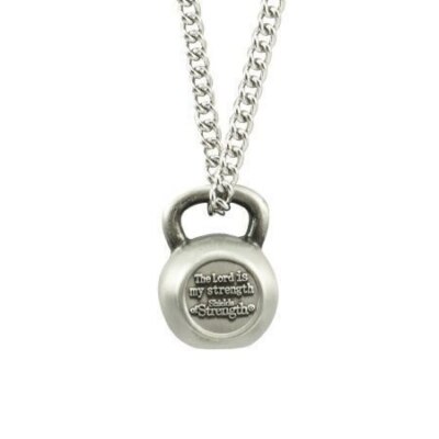 Men's Antique Finish Kettle Bell Necklace-Psalm 28:7 Shields of Strength