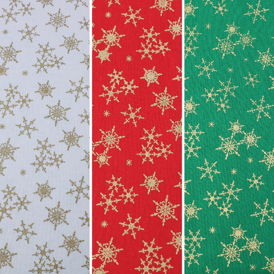 THE FABRIC GUYS Christmas Design Gold Foil Premium 100% Quilting Cotton Fabric Tree Festive Star