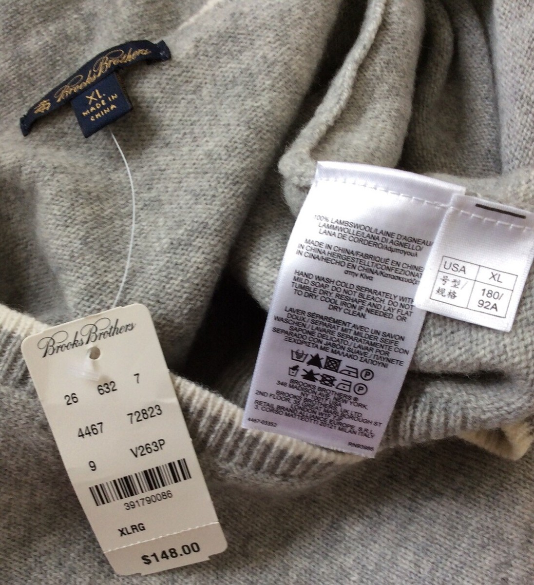 NWT Brooks Brothers Women's Gray 100% Wool Diamond Argyle Sweater