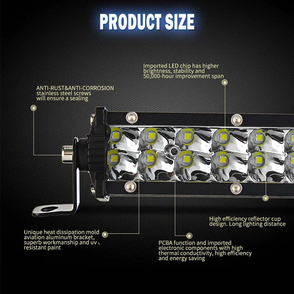 Barra de luces LED de trabajo de 7 pulgadas 600 W combo de punto de inundación lámpara antiniebla todoterreno para conducir camión Foto 3 de 4
