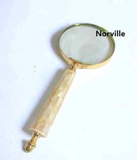 Antique Mother Of Pearl Magnifying Glass Vintage Handheld Magnifier Gift 10"