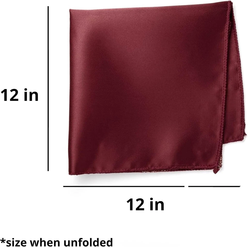 Men's Burgundy Solid Color Pocket Square 12x12in | Elegant Formal Accessory f... - Image 4 of 4