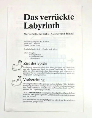 Das Verruckte Labyrinth Ravensburger German Game Instruction Sheet Directions 94