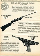 1961 Print Ad of BSF Model 30 Air Rifle & Model S-20 Air Pistol Pellet Gun