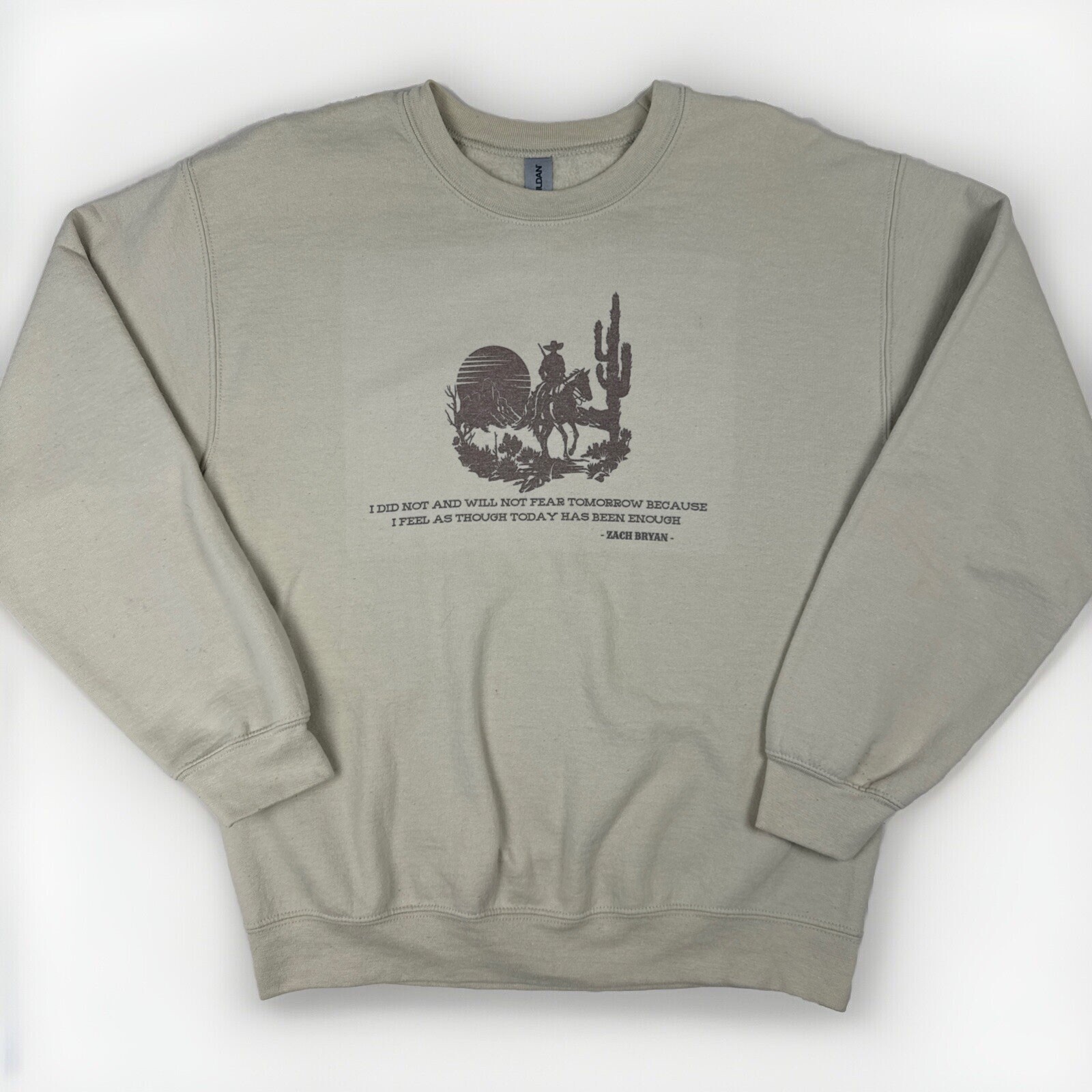Zach Bryan Fear and Fridays Poem Crew Neck Sweatshirt Beige size M Country USA