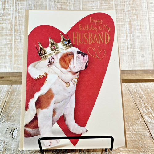 American Greetings Birthday Card 6x8 For Husband Heart Bulldog Crown King Heart